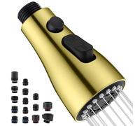 Kitchen Faucet Head Replacement with 15 Adapters - 3 Functions Pull Down Spray Head for Kitchen Faucet, Pull Out Faucet Sprayer Nozzle, Kitchen Sink Faucet Sprayer Head Replacement, Brushed Gold