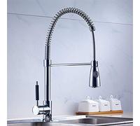 Kitchen Faucet Hot and Cold Water Mixer Kitchen Sink Faucet Single Handle with Spring Double Chrome Polished Rotatable
