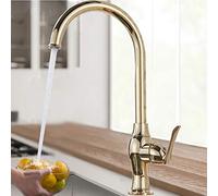 Kitchen Faucet Hot & Cold Mixer Tap Golden Deck Mount Modern Compact Single Handle