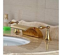 Kitchen Faucet,Kitchen Faucets, Kitchen Faucet, Modern Widespread Deck Mounted Waterfall Basin Faucet, Gold Bathroom Mixer Tap with Two Handles