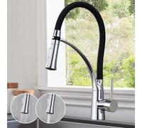 Kitchen Faucet, Kitchen Mixer With Flexible 360Degree Swivel Spout And Black Hose,with Extractable Spray And Dual Function Sprayer