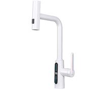 Kitchen Faucet LED Kitchen Sink Faucet with Pull Down Sprayer Single Handle Waterfall Mixer Tap White Temperature Display Perfect for Stylish Kitchens