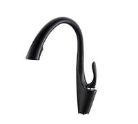 Kitchen Faucet Pull Down Faucet with 360° Swivel 2 Funct Spray & Stream Modern Black Brass Sink Mixer Hot & Cold Water Flexible Spout Easy Installat.