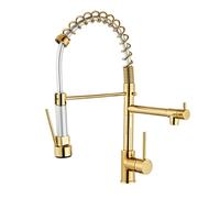 Kitchen Faucet Pull Down Sprayer, Gold Single Handle Sink Mixer Tap, Hot & Cold Water, 1 Hole, Dual Outlet, Modern Design, Stylish & Functional