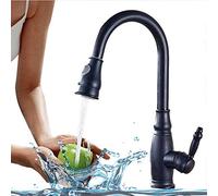 Kitchen Faucet Pull Out Spray Head Kitchen Tap Single Handle Cold Hot Water Mixer Tap Spout Sprayer Swivel 360 Degree Water Mixer Tap with Aerator Retro,Black，Black