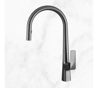 Kitchen Faucet Pull Out Spray Mixer Tap Single Lever Hot & Cold Brass Sink Fixture 2 Modes Water Outlet Modern Gray Design for Upgrade