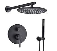 Kitchen Faucet Shower System Brass Black Shower Set Bathroom Faucet Ceiling Or Wall Shower Arm Diverter Mixer Handheld Spray Sets with 8-16 Rian Shower Head,10 inch Shower Set W
