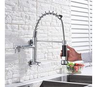 Kitchen Faucet Single Cold Water Vessel Sink Tap Spring Dual Swivel Spouts Wall Mounted Heavy Duty