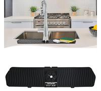 Kitchen Faucet Sink Splash Guard, 24" x 5.6'' Upgrade Silicone Faucet Water Catcher Mat, Sink Draining Pad Behind Faucet, Rubber Drying Mat for Countertop, Bathroom, Farmhouse, RV (Black)