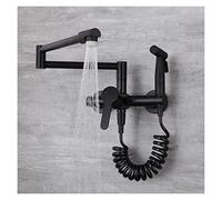 Kitchen Faucet Solid Brass Hot & Cold Sink Mixer Taps with Spray Gun Wall Mounted Rotation Foldable Nickel/Chrome(Blu)