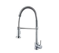 Kitchen Faucet,Spring Life-Shine Brushed Finish Commercial Sink with Lead-Free Solid Brass Construction, Single Handle and Pull Down Sprayer,Two Spray Modes,High Arch 360° Swivel Nozzle