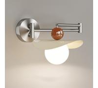 Kitchen Faucet Stylish Swing Arm LED Wall Lamp Cream Wall with Globe Glass Shade, 8W 3 Color Mode Kids Room Wall Lighting Fixture, Adjustable Chrome Bedside Reading Lamp for Bedroom