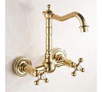 Kitchen Faucet The Copper Black Antique BasinHot and Cold Water Mixer Turn Gold Into The Wall Mounted Kitchen Sink Faucet Double Handle Rotation Swivel Spout,