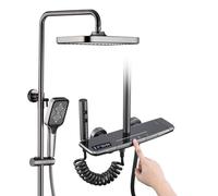 Kitchen Faucet Thermostatic Shower Set, 4 Functions Piano Keys Shower System, 31x21cm Square Shower Head, LED Digital Display, Hydroelectric Power, with Bathtub Faucet, Booster Spray, Height
