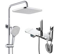 Kitchen Faucet Thermostatic Shower System, 30x20cm Square Rain Shower Set, LED Digital Display, Piano Key Shower Faucet Sets Complete, Handheld, Bath Faucet, Spray, 59A Copper Valve, Height