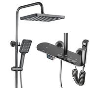 Kitchen Faucet Thermostatic Shower System, 30x20cm Square Rain Shower Set, LED Digital Display, Piano Key Shower Faucet Sets Complete, Handheld, Bath Faucet, Spray, 59A Copper Valve, Height