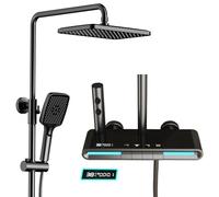 Kitchen Faucet Thermostatic Shower System, 4 Functions Piano Key Shower Head Set, Ambient Light, Digital Display, 30x20cm Square Shower Faucet Sets Complete and Handheld, Tub Faucet, Spray