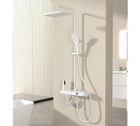Kitchen Faucet Thermostatic Shower System, 4 Piano Keys Shower Mixer Set, 30x20cm Square Shower Set, Digital Display, LED Ambient Light, Hydroelectric Power, with Bathtub Faucet, Booster Spray