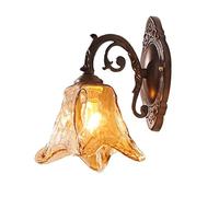 Kitchen Faucet Vintage Amber Glass Flower European Retro Style Wall Lamp with Bronze Finish Indoor Fixture for Bedroom Hallway