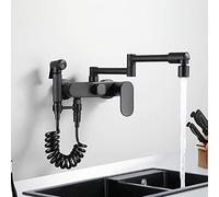 Kitchen Faucet Wall Mount Black Foldable Rotatable Cold Water and Hot Water Sink Faucet with Spray Multi-Function Kitchen Sink Faucets Wall Mounted