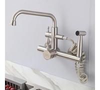 Kitchen Faucet Wall Mounted Faucet Hole Brushed Stainless Steel Mixer Tap with Pull Down Sprayer Swivel Spout Single Mode Kitchen Sink Fixture & Stylish