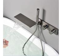 Kitchen Faucet Waterfall Bathtub Faucet, Thermostatic Shower Mixer, Brass Tub Faucets with Round Rod Type Hand Shower, Bath Taps with Shower Attachment, Wall Mounted Tub Filler, Bathtub Filler
