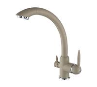 Kitchen Faucet with Drinking Filtered Water Outlet, Lead-Free Brass 3 in 1 Kitchen Sink Tap, High Arc 360° Swivel Dual Handle Cold and Hot Water Mixer Tap (Beige)