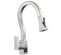 Kitchen Faucet with Flexible Pull Down Sprayer Brass Cold and Hot Square Kitchen Mixer Tap 360° Swivel Single Handle Extendable Kitchen Sink Faucet, Double Mode Water,Brushed Nickel