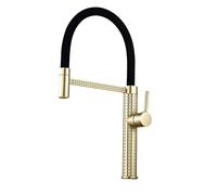 Kitchen Faucet with Pull-Down Spray Head 360° Swivel Copper Construction 2 Pieces Multi-Color (Gold Leather Tube) - Modern Design for Home and Kitchen