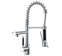 Kitchen Faucet with Pull Down Sprayer, 360-Degree Rotation High Arc Spring Kitchen Sink Faucet Brass Chrome Single Handle Hot and Clod Water Mixer Tap