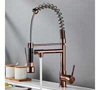 Kitchen Faucet with Pull-Down Sprayer, 360° Rotation, Hot & Cold Water, Dual Outlet, Spring Design, Rose Gold Finish, Modern Kitchen Tap