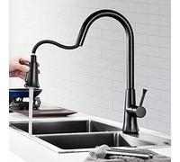 Kitchen Faucet with Pull Down Sprayer Black Hot and Cold 2 Modes 360° Rotation Single Hole Brass Faucets for Kitchen Sinks-B(A)