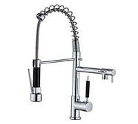 Kitchen Faucet with Pull Down Sprayer, Contemporary Dual Spout Spring Kitchen Sink Solid Brass High Arch 360° Swivel Single Handle Kitchen Mixer Tap