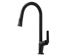Kitchen Faucet with Pull Down Sprayer, Copper Rotatable Pull-Out Sink, Single Handle Hot and Cold Water Mixer Tap, 1 Hole Deck Mounted,Black Gold(Nero)