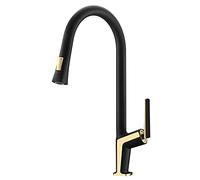 Kitchen Faucet with Pull Down Sprayer, Copper Rotatable Pull-Out Sink, Single Handle Hot and Cold Water Mixer Tap, 1 Hole Deck Mounted,Black Gold(Black Gold)