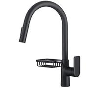 Kitchen Faucet with Pull Down Sprayer, High Arc Single Handle Out Sink with Shelf, Deck Mounted Brass Hot and Cold Water Mixer Tap,Gray(Nero)
