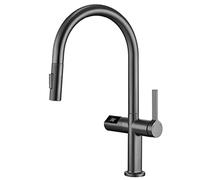 Kitchen Faucet with Pull Down Sprayer, Kitchen Faucet with Temperature Display, Brass Faucet for Kitchen Sink, Single Handle Kitchen Mixer Tap, High Arc Kitchen Faucet Gun Gray