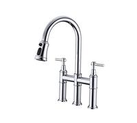 Kitchen Faucet with Pull Down Sprayer Pull Out Kitchen Faucets Commercial Brass Kitchen Sink Faucet Hot and Cold Water Deck Mounted Sink Tap, Two Handle,Chrome