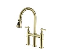 Kitchen Faucet with Pull Down Sprayer Pull Out Kitchen Faucets Commercial Brass Kitchen Sink Faucet Hot and Cold Water Deck Mounted Sink Tap, Two Handle,Brushed Gold