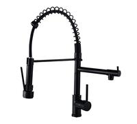 Kitchen Faucet with Pull Down Sprayer Pull Out Kitchen Faucets Commercial Spring Kitchen Sink Faucet Hot and Cold Water Deck Mounted Brass Sink Tap 2 Spout with Standard Fittings,Black