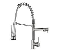 Kitchen Faucet with Pull Down Sprayer Pull Out Kitchen Faucets Commercial Spring Kitchen Sink Faucet Hot and Cold Water Deck Mounted Brass Sink Tap 2 Spout with Standard Fittings,Brushed