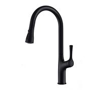 Kitchen Faucet with Pull Down Sprayer, Zinc Alloy Single-Handle Hot and Cold Water Mixer Tap, Pull-Out Kitchen Sink Faucet with One-Key Water Stop, Matte Black