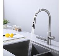 Kitchen Faucet with Pull-Out Hose, 3-Mode Spray Head, Waterfall Design, 360° Swivel Spout, Brushed Finish for Modern Kitchens, Easy Installation