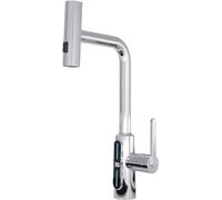 Kitchen Faucet with Pull Out Sprayer,LED Temperature Display Sink Faucet,Waterfall Rainfall Faucet,Zinc Alloy Single Handle Mixer Taps,White, Vessel Basin (Chrome)