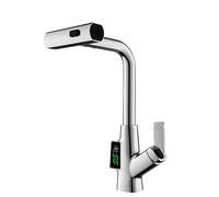Kitchen Faucet with Pull Out Sprayer,LED Temperature Display Waterfall Kitchen Faucet, Single Handle 3-Modes Kitchen Mixer Tap,Chrome (Chrome)