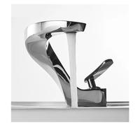 Kitchen Faucets, Basin Faucet Cold and Hot Waterfall Contemporary Chrome Brass Bathroom Sink Mixer, Deck Mounted Tap 21045(Chrome)