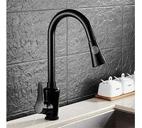 Kitchen Faucets Brass Black Pull Out Mixer Tap with Aerator 2 Way Function Water Deck Mounted Single Handle Sink Crane 360 Swivel(Nero)