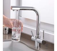 Kitchen Faucets Chrome Drinking Water Filter Faucets Sink Mixer Tap 360 Swivel Dual Handle Deck Mounted Filtered Crane for Kitchen 3 Way Retro LWX
