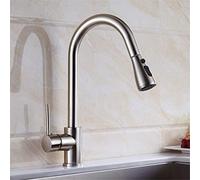 Kitchen Faucets Gold Single Handle Pull Out Kitchen Tap Single Hole Handle Swivel 2 Function Water Outlet Mixer Tap 360 Swivel Deck Mounted,Golden (Brushed Nickel)