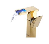 Kitchen Faucets, LED Bathroom Faucet Waterfall Black/Chrome/Gold Modern Single Handle, 1 Hole Deck Mount Mixer Tap Commercial Lever Basin Vanity(Gold Tall)